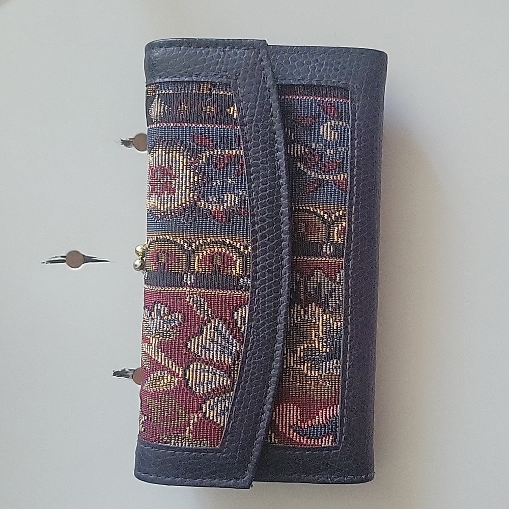 Vintage Bonjour 80s 90s Tapestry and Leather Like Wallet,